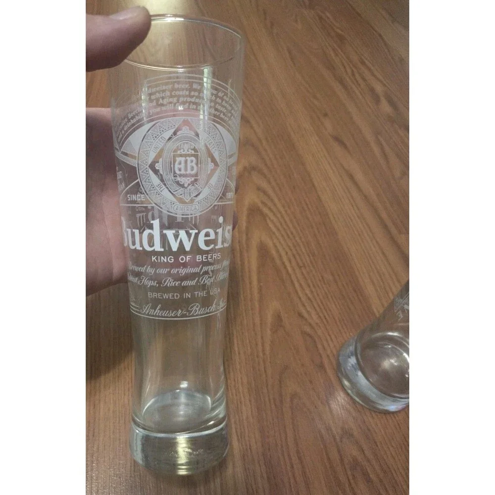 Set of 2 Budweiser King of Beers Etched Pilsner Beer Glasses Anheuser Busch 16oz